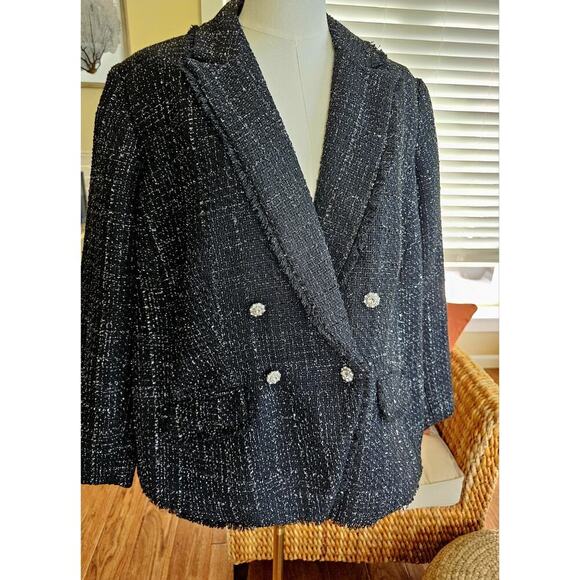 Talbots Metallic Black Fringe Tweed Blazer Women's Size 18WP NWT Career Party - Picture 2 of 16